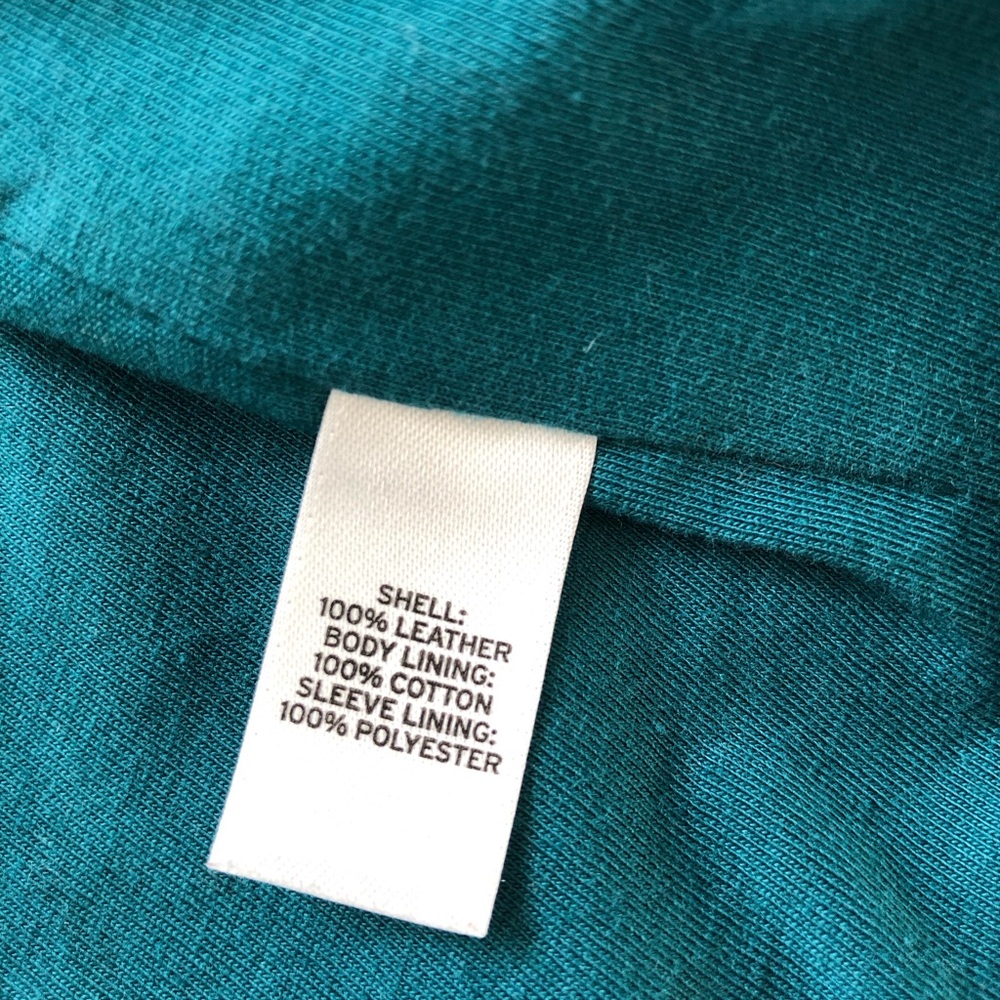 Hinge Teal 100% Genuine Leather Zip-Front Jacket, scalloped trim, Size XS - Picture 4 of 11